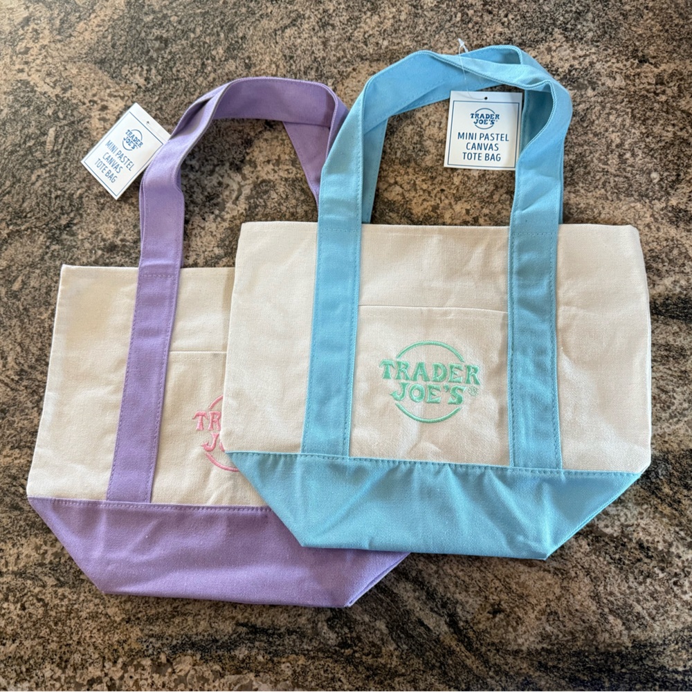 Trader Joe’s - Pastel Canvas Tote Bag Set - Blue and Purple
